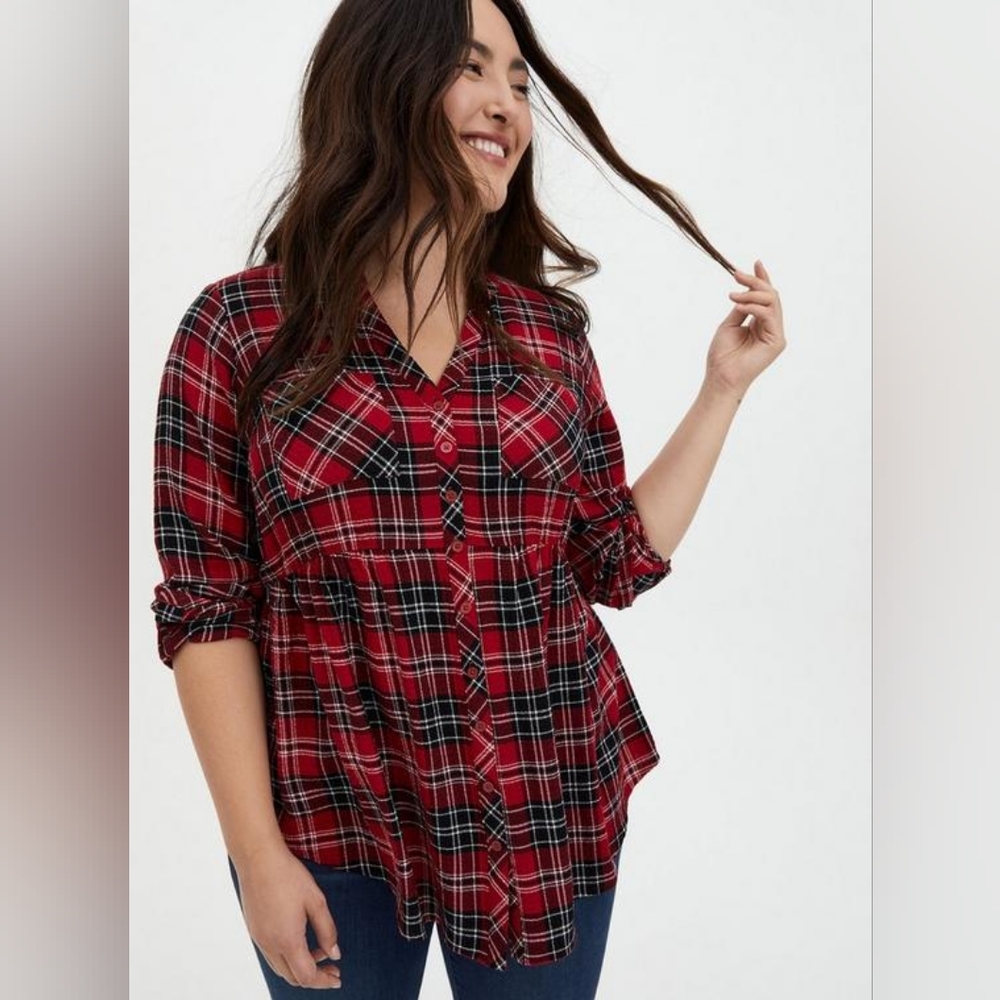Torrid Red Plaid Babydoll Tunic